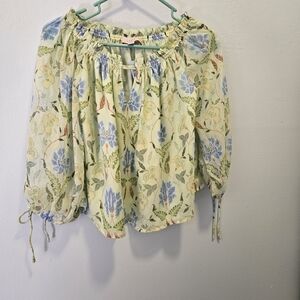 LOFT Floral Blouse in Blue and Yellow